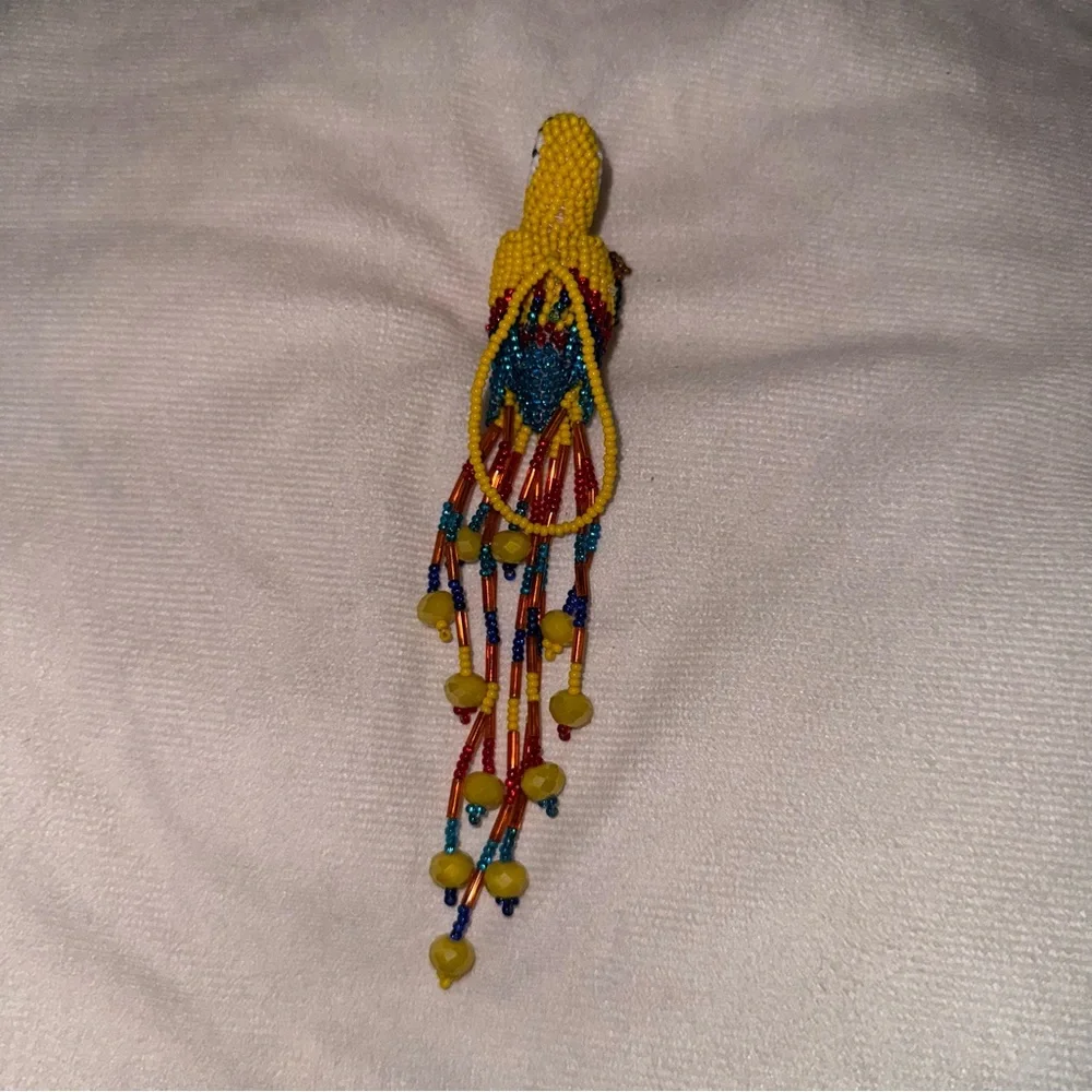 Handcrafted Yellow Beaded Parrot Ornament